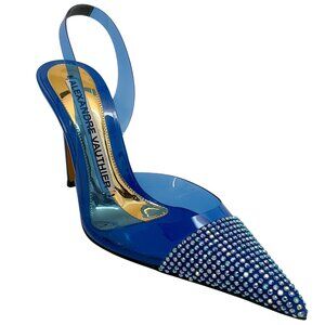 Alexandre Vauthier Cobalt Blue PVC Raquel Slingback Pumps with Crystal Embellish